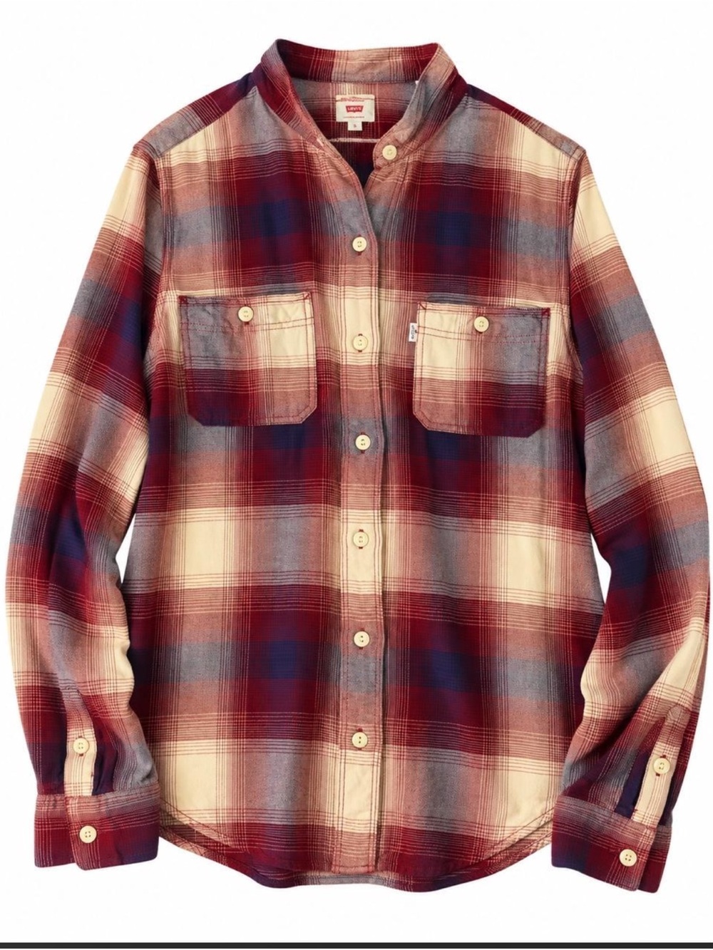 Levi's Men's Red and Cream Plaid Button-Down Shirt